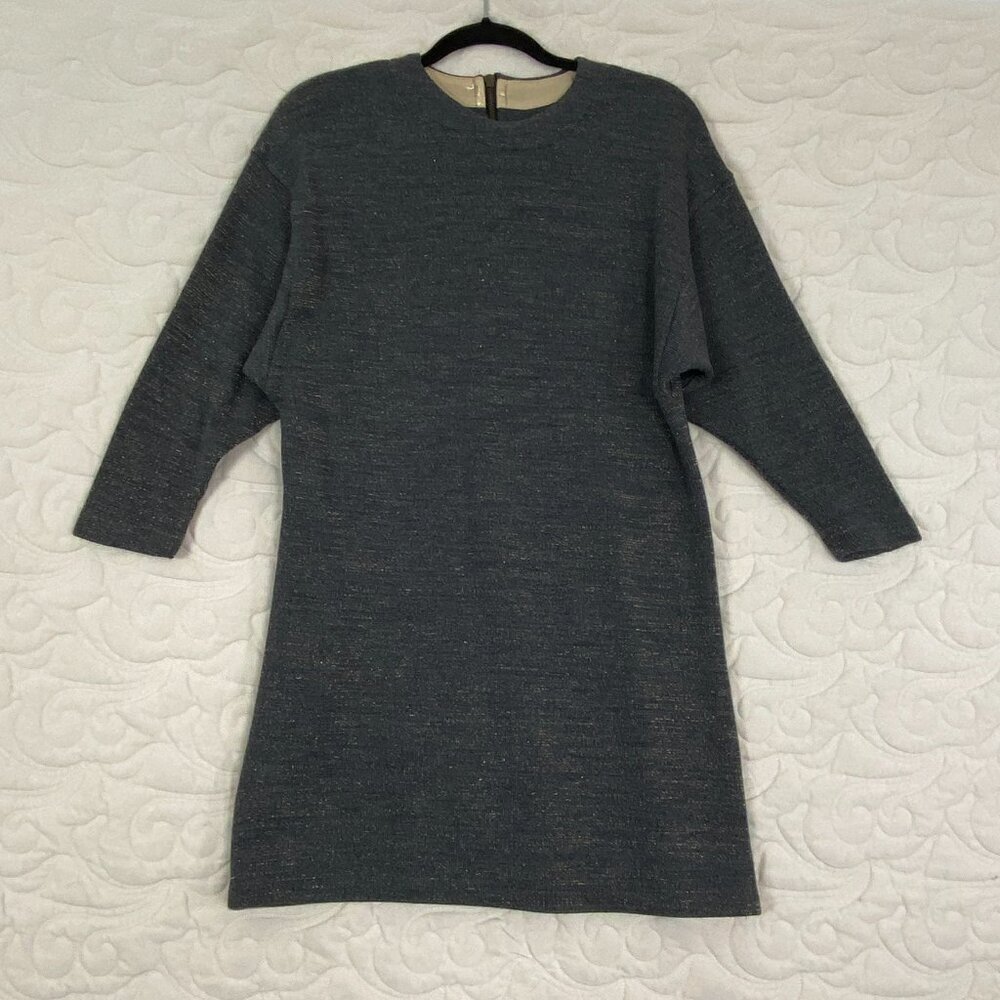 Zara Basic T-Shirt Mini Dress Gray with Gold Threading Dolman Sleeves Size Small
